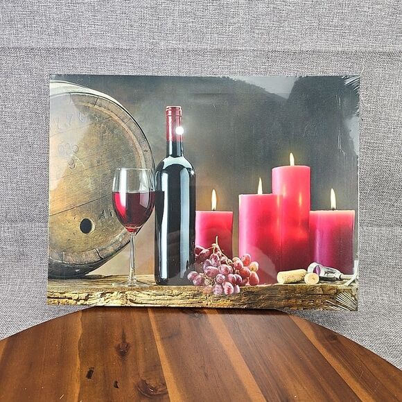 New Northlight LED Flickering Wine Grapes Candles Canvas Wall Art 11.75"x15.75" - Picture 1 of 6